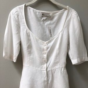 White Linen Button Peasant Blouse